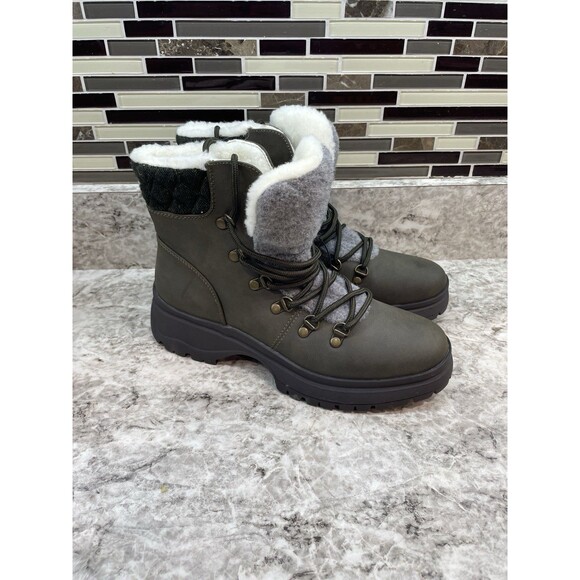 NWT Maurices Raven Outdoor Adventure Boot 9.5 Army Olive Green Beige Faux Fur - Picture 1 of 7